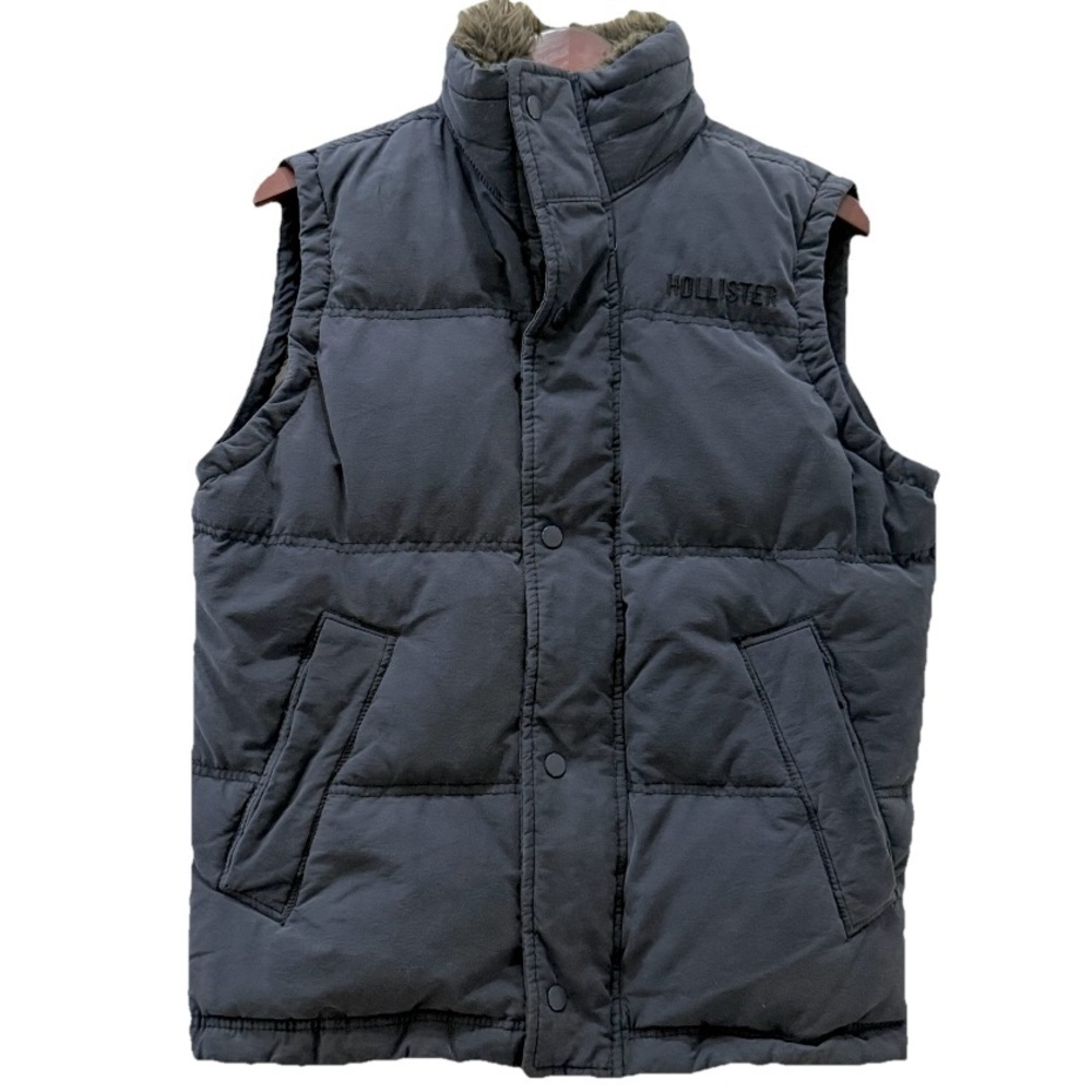 HOLLISTER Navy Cotton Blend Faux Fur Collar Men’s Puffer Vest Size S